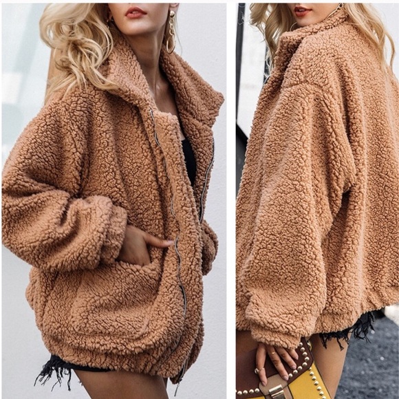 Tan Oversized Sherpa Teddy Jacket - Picture 8 of 8